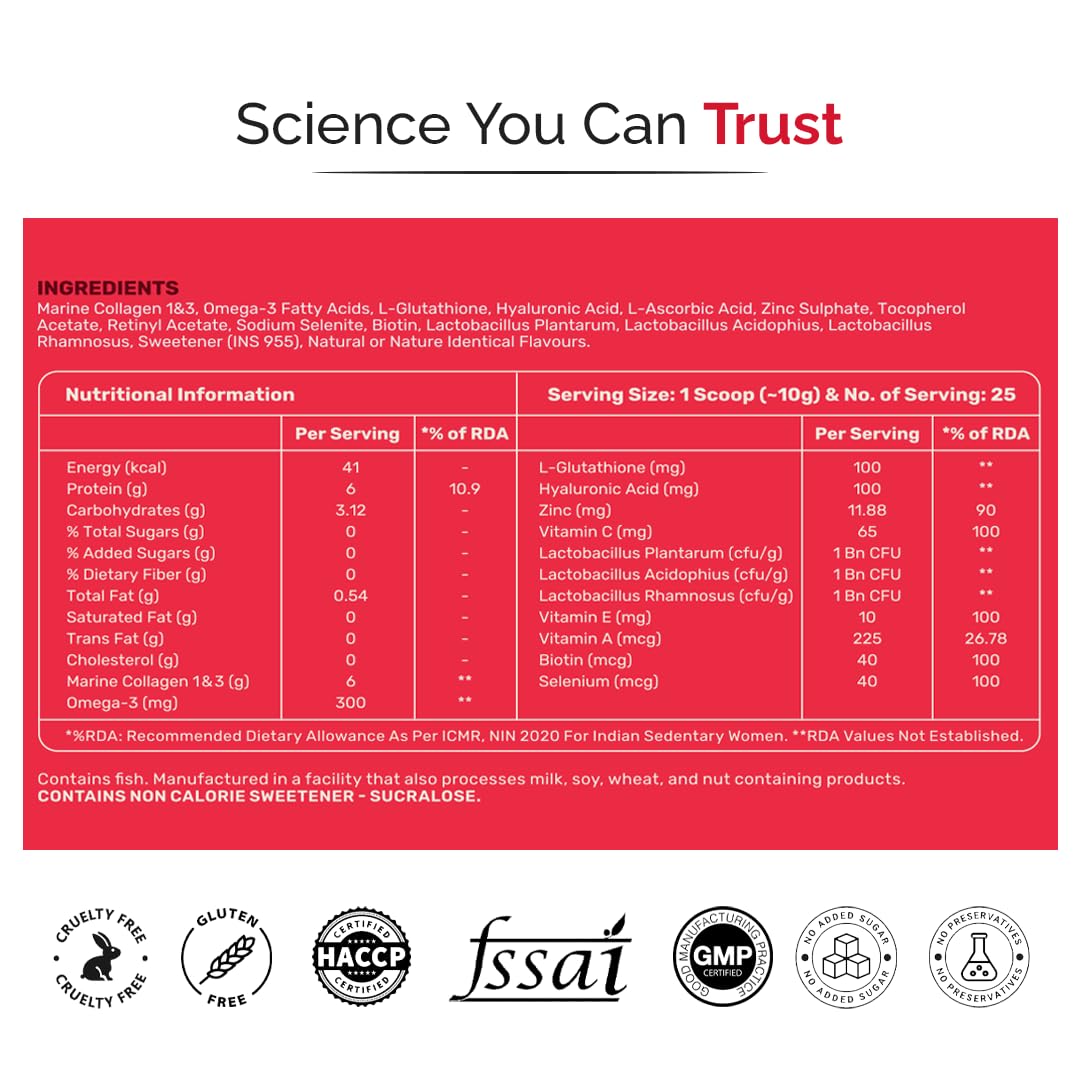 The Healthspan Co. Pure Korean Marine Collagen 250g for Skin, Hair, Nails, Bones & Joints, Hydrolyzed Collagen I & III Powder with Biotin, Hyaluronic Acid & L-Glutathione for Women & Men, Watermelon Flavor, 25 Serves