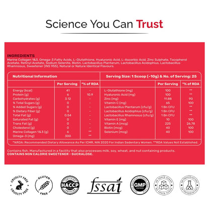 The Healthspan Co. Pure Korean Marine Collagen 250g for Skin, Hair, Nails, Bones & Joints, Hydrolyzed Collagen I & III Powder with Biotin, Hyaluronic Acid & L-Glutathione for Women & Men, Watermelon Flavor, 25 Serves