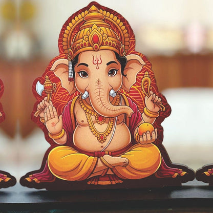 Wooden Shree Ganesha Idol | Spiritual Tabletop Showpiece for Home, Office Desk, Temple, Living Room Decor, Religious Gift Item (5.5 x 6 Inch)