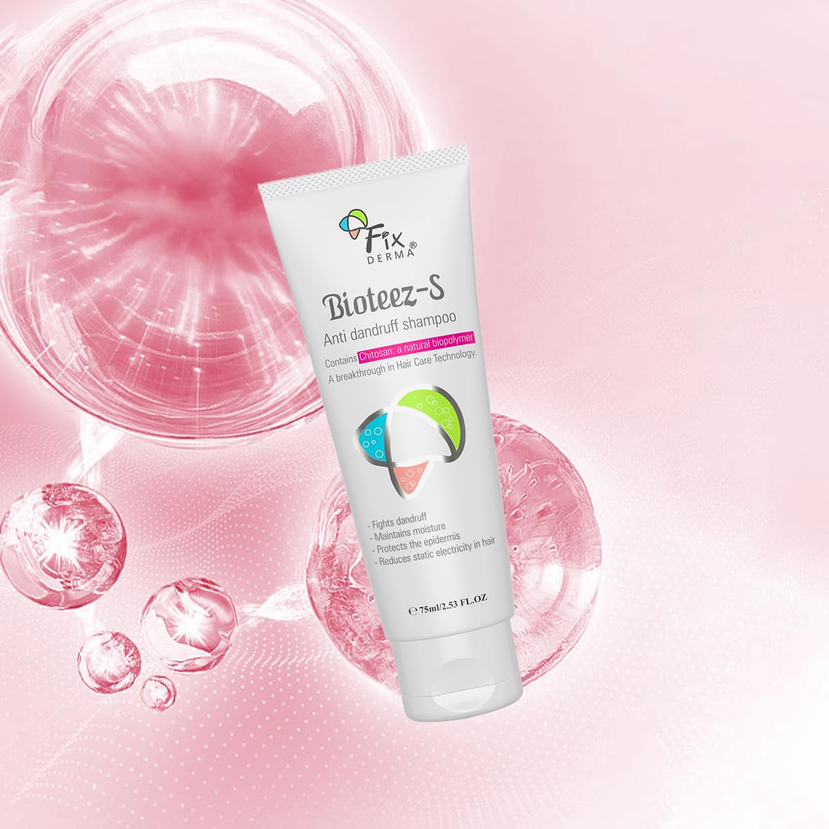 Fixderma Bioteez-S, Anti Dandruff Shampoo, Flaky Scalp Condition, Nourish Dry Hair, Relieves Itchy & Dry Scalp, Recurrent Dandruff, Sulphate & Paraben Free Formulation - 75ml