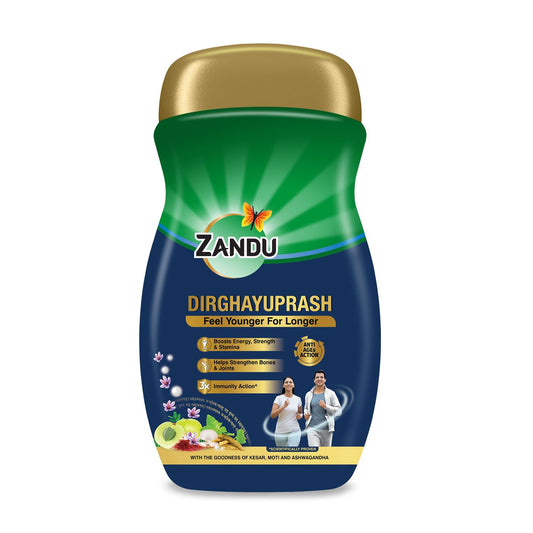 Zandu Dirghayuprash(900g) Anti AGEs Action*| Boosts Energy, Strength, Stamina | Helps Strengthens Bones & Joints | Goodness of Chyawanprash for 3X Immunity# | Helps Delay Skin Ageing | Scientifically Proven