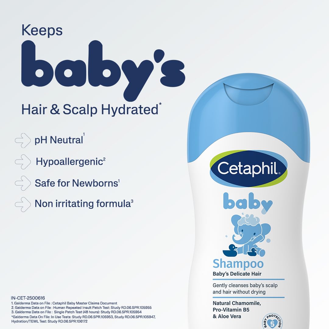 Cetaphil Baby Tear-Free Shampoo with Natural Chamomile & Aloe Vera 200 ml | Gentle Daily Cleanser for Newborns & Babies from Day 1 | pH Balanced, Hypoallergenic, Soap & Paraben Free
