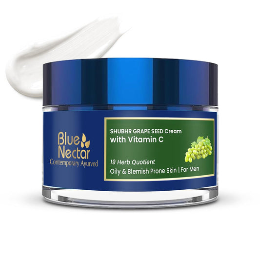 Blue Nectar Vitamin C Face Moisturizer for Oily & Acne Prone Skin with Grapeseed | Plant Based Vitamin C Lightweight Cream for Men (19 herbs, 50g)