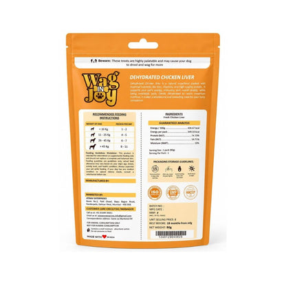 WAG IN JOY 100% Natural Dehydrated Chicken Feet Treats for Dogs | High in Glucosamine & Chondroitin | Gluten-Free | 80 gram (Dehydrated Chicken Liver)
