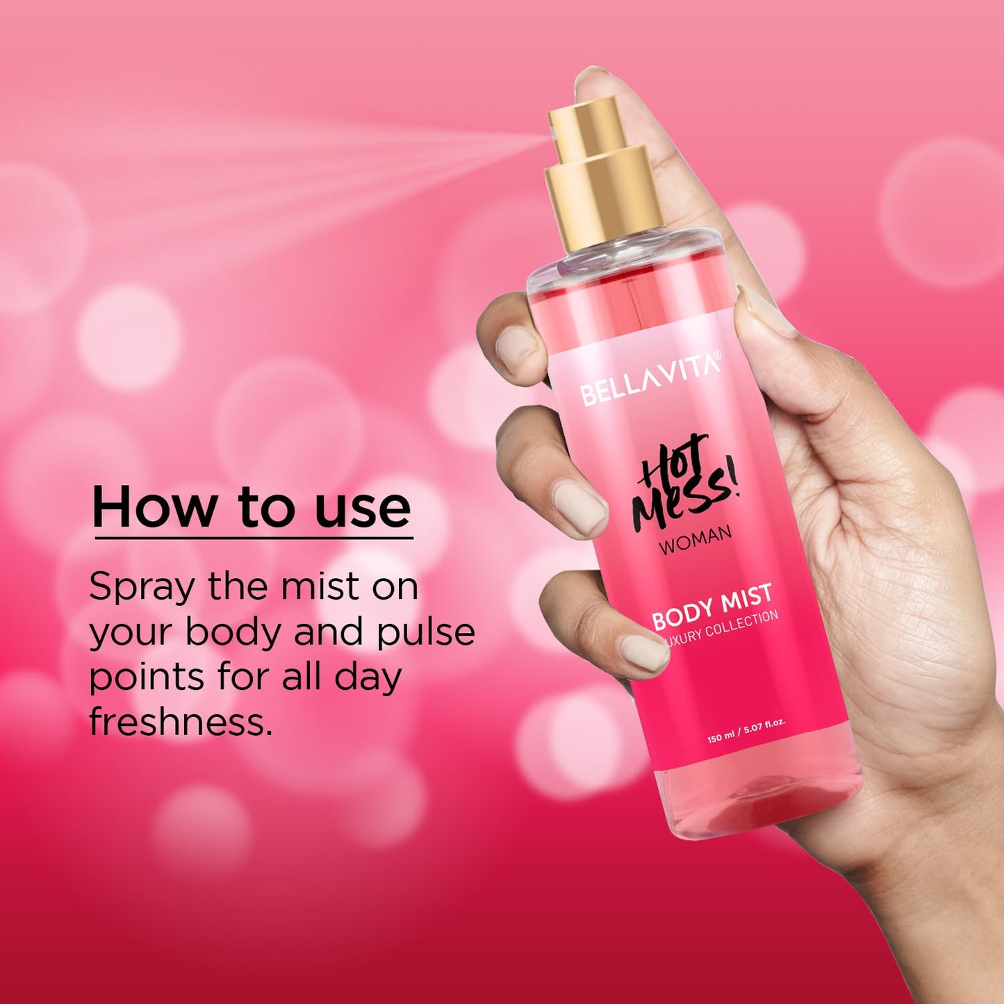 Bella Vita Luxury Hot Mess Woman Body Spray Mist Perfume with Citrus Mandarin, Passionfruit, Rose, Jasmine, Vanilla & Musk Long Lasting Fragrance, 150ML