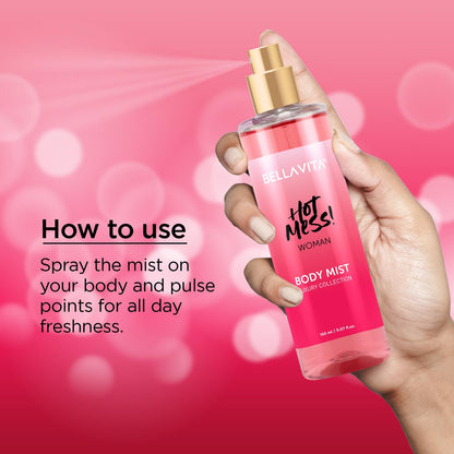 Bella Vita Luxury Hot Mess Woman Body Spray Mist Perfume with Citrus Mandarin, Passionfruit, Rose, Jasmine, Vanilla & Musk Long Lasting Fragrance, 150ML