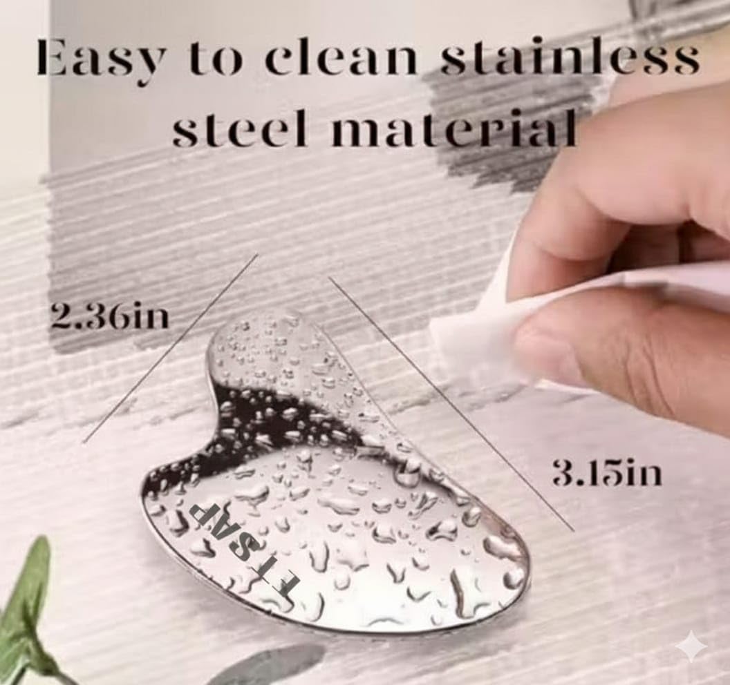 Premium Stainless Steel Gua Sha,Metal Gua Sha Facial Tool. Firm Face Muscles, Reduce Puffiness, Facial Tension, Helps Lymphatic Drainage. GuaSha Beauty Tool for Body Neck Eyes (Heart Shape) (SS GUA SHA 85 GRM)