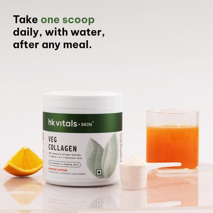 HealthKart hk vitals Veg Collagen Supplement (Orange, 200g) | With Biotin, Vitamin C, E, Sodium Hyaluronate | For Healthy Skin, Hair & Nails