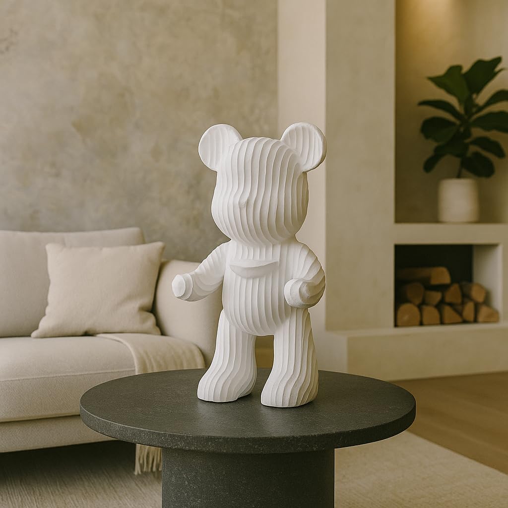 Modern Abstract Bear Figurine | Resin Home Decor Accent | Contemporary Art Piece | Unique Decor for Living Room, Office, or Shelf | Creative Gift Idea (White)