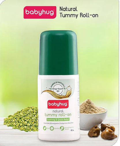 Babyhug Natural Tummy Roll-On for Babies, 40 ml, Soothing and Quick Relief from Colic, Constipation, Indigestion, with Saunf and Hing Oil