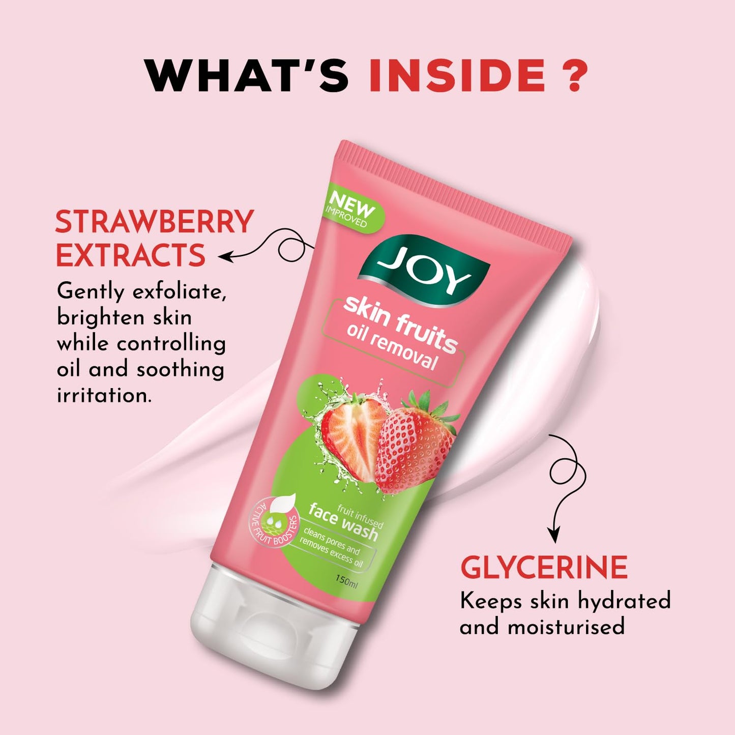 Joy Skin Fruits Strawberry Oil Removal Face Wash, 150ml | Fruit-Infused Formula for Oily & Combination Skin | Deep Cleansing Gel That Removes Excess Oil & Unclogs Pores