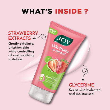 Joy Skin Fruits Strawberry Oil Removal Face Wash, 150ml | Fruit-Infused Formula for Oily & Combination Skin | Deep Cleansing Gel That Removes Excess Oil & Unclogs Pores