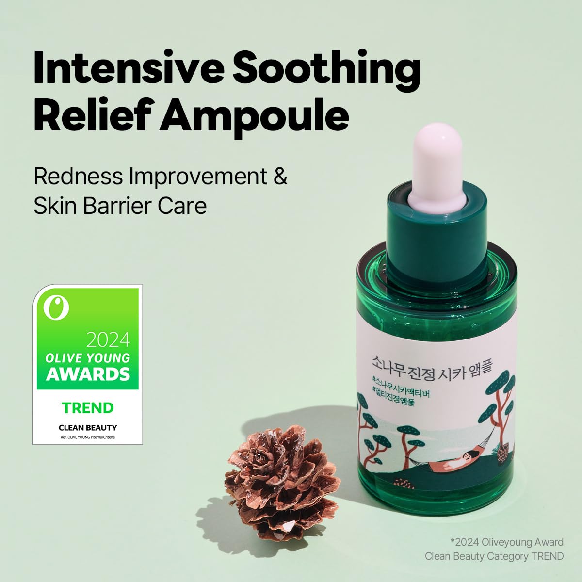 ROUND LAB Pine Calming Cica Ampoule 30ml, Hydrating and Soothing Serum with Pine Cica and Hyaluronic Acid for Skin Barrier Strengthening, Gentle Exfoliation, and Deep Moisture, Korean Skincare