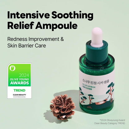 ROUND LAB Pine Calming Cica Ampoule 30ml, Hydrating and Soothing Serum with Pine Cica and Hyaluronic Acid for Skin Barrier Strengthening, Gentle Exfoliation, and Deep Moisture, Korean Skincare