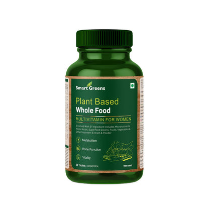 Green supplement bottle labeled 'Smart Greens' on a white background