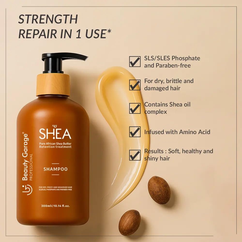 Beauty Garage African Shea Butter Shampoo | 750ml Sulphate Free Shampoo with Argan & Macadamia Oil | Smooth Shield Retention | For Dry & Frizzy Hair