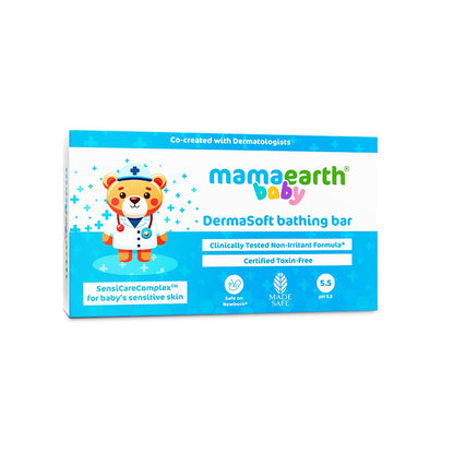 Mamaearth Baby DermaSoft Bathing Bar with SensiCareComplexTM for Baby's Sensitive Skin - 75 g | Pack of 1 | Co-created with Dermatologists for Newborns | Enriched with SensiCareComplexTM for Baby's Sensitive Skin | Safe and Non-irritant formula*