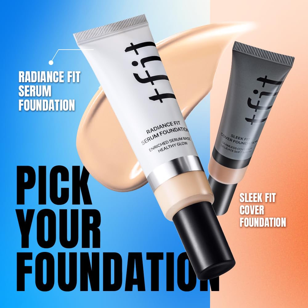 TFIT Radiance Fit Serum Foundation - Flawless Coverage, Dewy finish, Long-lasting, Lightweight, Korean Makeup,1.05 Oz. (C01 Porcelain, 1.05 Oz.)