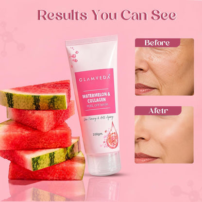 Glamveda Watermelon & Collagen Peel Firming & Anti Aging Off Mask For Women | Reduces Signs of ageing | Gives radiant glow | No Paraben, SLS | 100gm