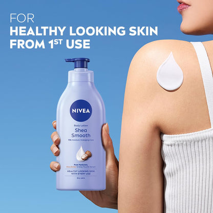 NIVEA Shea Smooth Body Lotion | Hyaluronic Acid & Shea Butter & Deep Nourish Serum Moisturizer | Lightweight Non-Greasy Body Cream | Body Moisturiser for 72H Hydration for Dry Skin | - 600ml