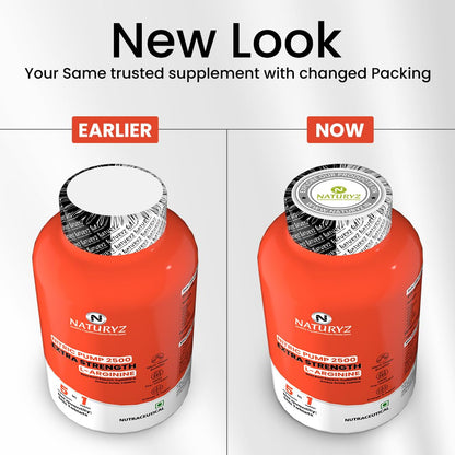 Comparison of Naturez supplement containers with 'Earlier' and 'Now' labels on a white background.