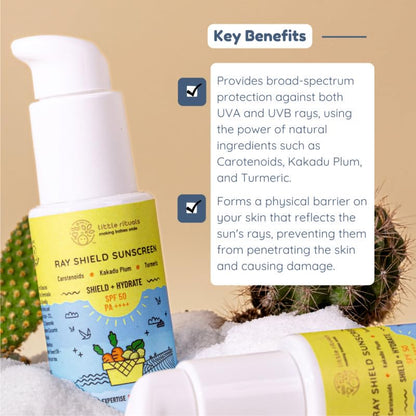 Little Rituals Baby Sunscreen for Kids 0-15 Yrs SPF 50 PA++++ Organic & Natural Lotion, UVA UVB IR, Blue Light, Wifi Radiation, Protection, Hypoallergenic, SWISS Tech, Daily Use Sunblock - 30gm