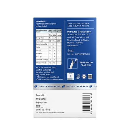 Trunativ Cookable Milk Protein Isolate | 85% Protein Per Serving | Muscle Growth & Immunity Booster | Natural Protein Powder | No Added Sugar | High Absorption | Unflavoured |15 Sticks - 187.5g (Pack of 1)