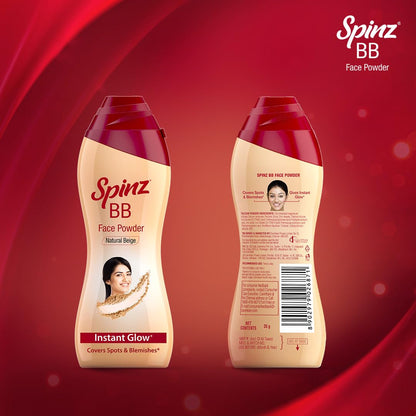 Spinz BB Brightening & Beauty Face Talc for Instant Brightness | Lasts 2X Longer, Covers Dark Spots and Blemishes, Gives Soft and Smooth Skin (Natural Beige) – 70 gm