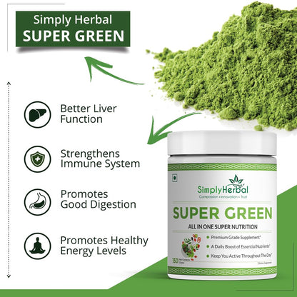 Simply Herbal Super Greens & Herbs Mix – Detox & Digestive Support with Spirulina, Amla, Chlorella & Antioxidants – 150g