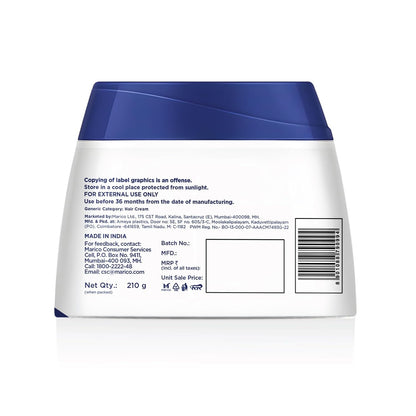 Back label of a hair care product container with text and branding.
