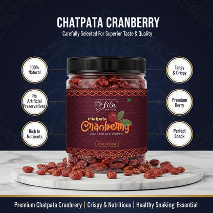 LILA DRY FRUITS Flavoured Cranberries with Black Pepper & Pink Salt | Dried Cranberry Snack Tangy Spicy Cran Berries for Healthy Snacking & Munching Perfect for Gifting