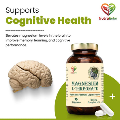 Nutraliebe Magnesium L-Threonate, 90 Capsules, Brain Health, Cognitive Support, Promotes Relaxation & Focus, High Absorption Formula
