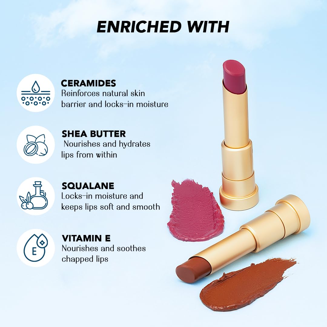 LoveChild Masaba Lush Creme Lipstick (Pink), Moisturizing Satin Finish with Ceramides & Shea Butter, Lightweight, Long-Lasting & Ultra-Smooth, Perfect Shades for Indian Skin Tones, Skyfoam 3.5g