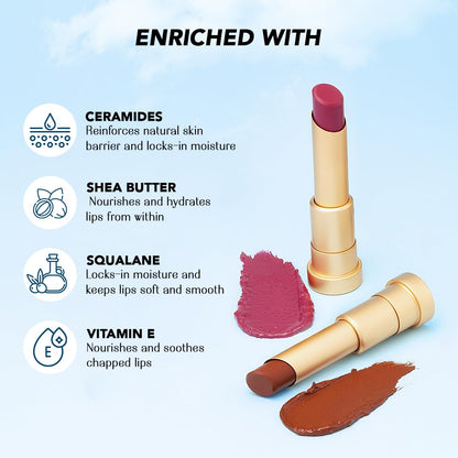 LoveChild Masaba Lush Creme Lipstick (Pink), Moisturizing Satin Finish with Ceramides & Shea Butter, Lightweight, Long-Lasting & Ultra-Smooth, Perfect Shades for Indian Skin Tones, Skyfoam 3.5g