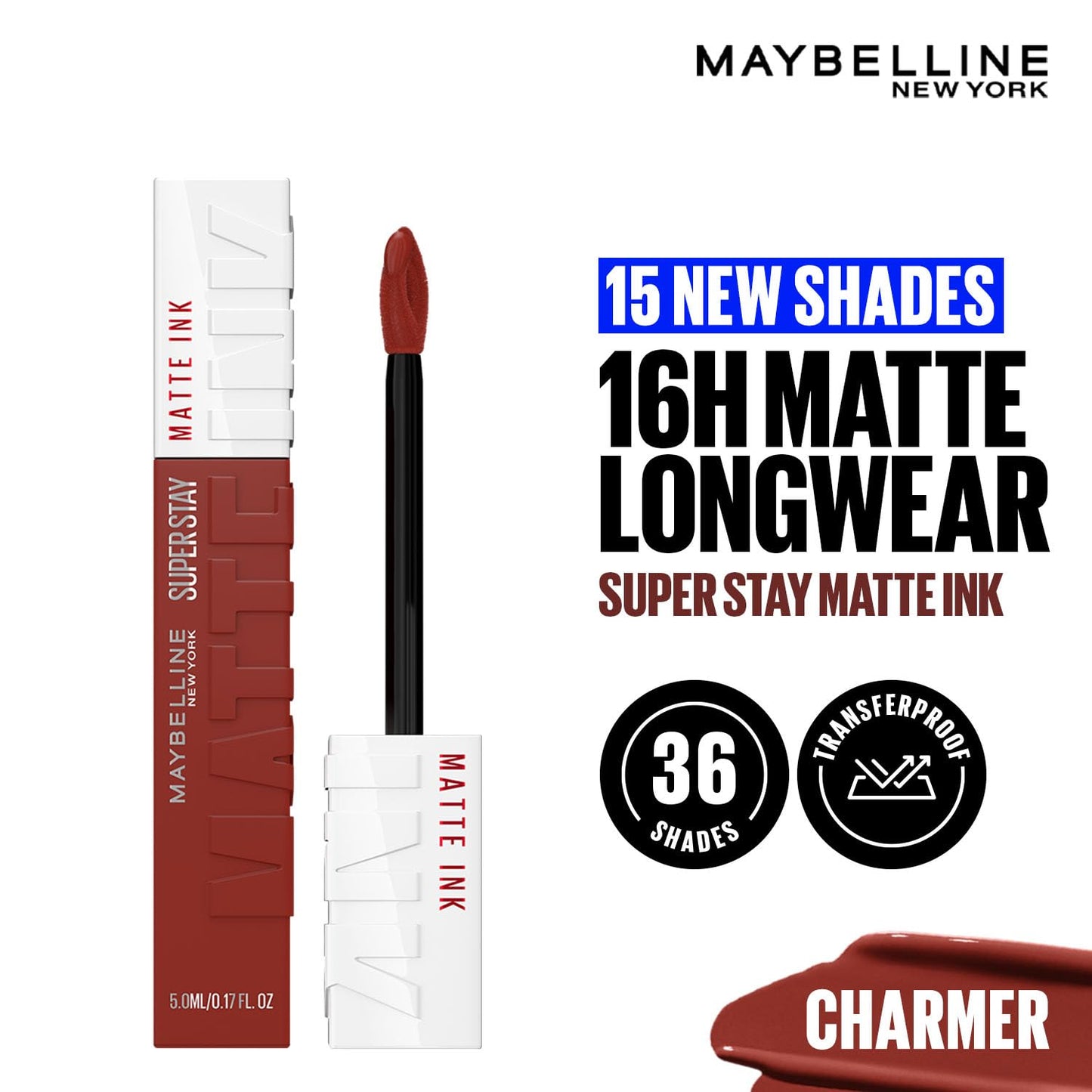 Maybelline New York Superstay Matte Ink Liquid Lipstick - 16H Longwear Matte | Charmer, 5ml