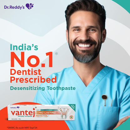 Vantej : Sensitivity Protection Toothpaste| 100 Grams| Gives Long Lasting Sensitivity Protection And Tooth Sensitivity Healing| Dentist Recommended| Desensitizing Toothpaste| Braille Enabled Pack