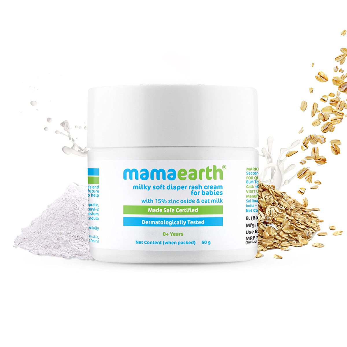 Mamaearth Milky Soft Diaper Rash Cream for Babies - 50g | Infused with 15% Zinc Oxide, Oat Milk & Calendula | Prevents Rashes, Soothes Redness & Itching, Toxin-free