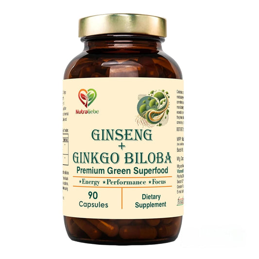 Nutraliebe Panax Ginseng + Ginkgo Biloba Complex - Enhanced Mental Clarity, Energy Boost, Improved Memory, Antioxidant Support, and Circulatory Health, 90 Capsules