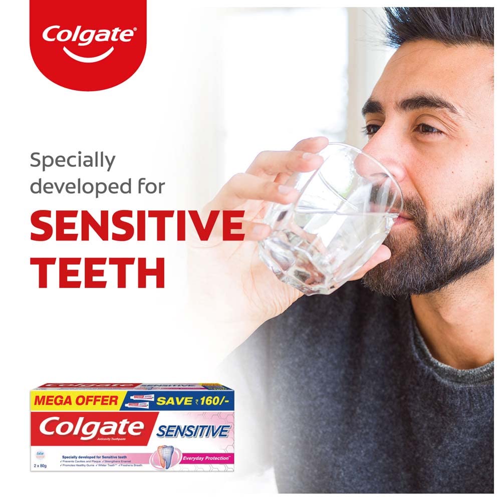 Colgate Sensitive Everyday Protection Toothpaste, Combo Pack Of 160g (80g X 2), Specifically Developed For Sensitive Teeth & Healthy Gums, Colgate Toothpaste For Prevention Of Cavities & Plaque