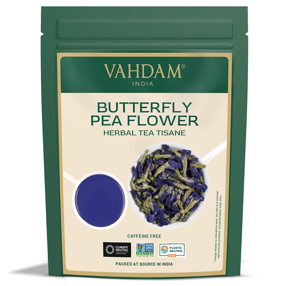 VAHDAM Butterfly Pea Flower Loose Leaf Tea | 50g Pure Dried Butterfly Flower | Color-Changing Blue Butterfly Tea, Caffeine-Free Antioxidant Herbal Infusion | For Mocktails & Cooking