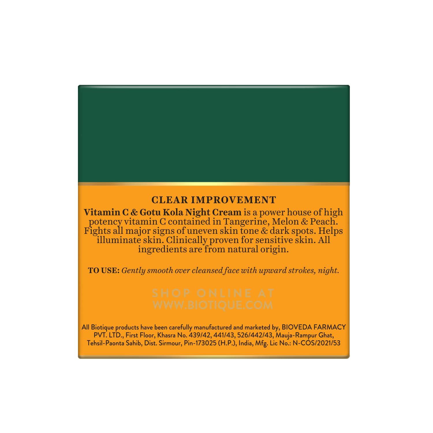 Vitamin C & Gotu Kola Night Cream packaging with green and orange design on a white background