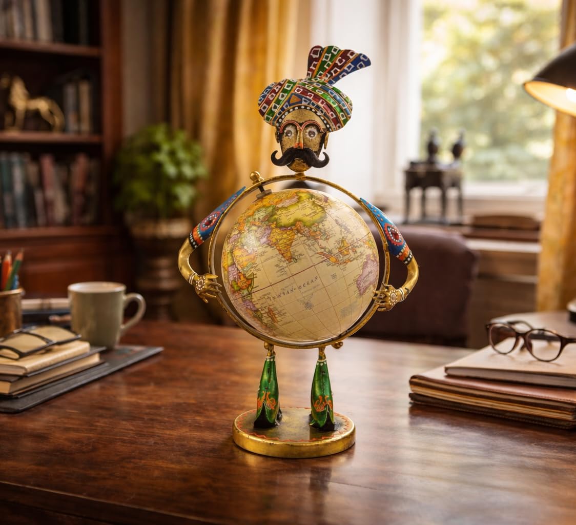 Home and Office Decorative Globe Metal Rajasthani Home Decor Items for Living Room Show Piece, Decor and Gift for Living room, Bedroom, Showcase, Office Desk, Interior