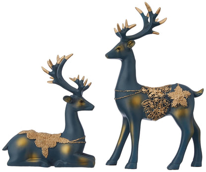 Amazon Basics Creative Resin Golden Reindeer Sculptures | Beautiful Home Decor Handicraft Resin | Elevates Energy of Your Room (Pack of 2, Blue)