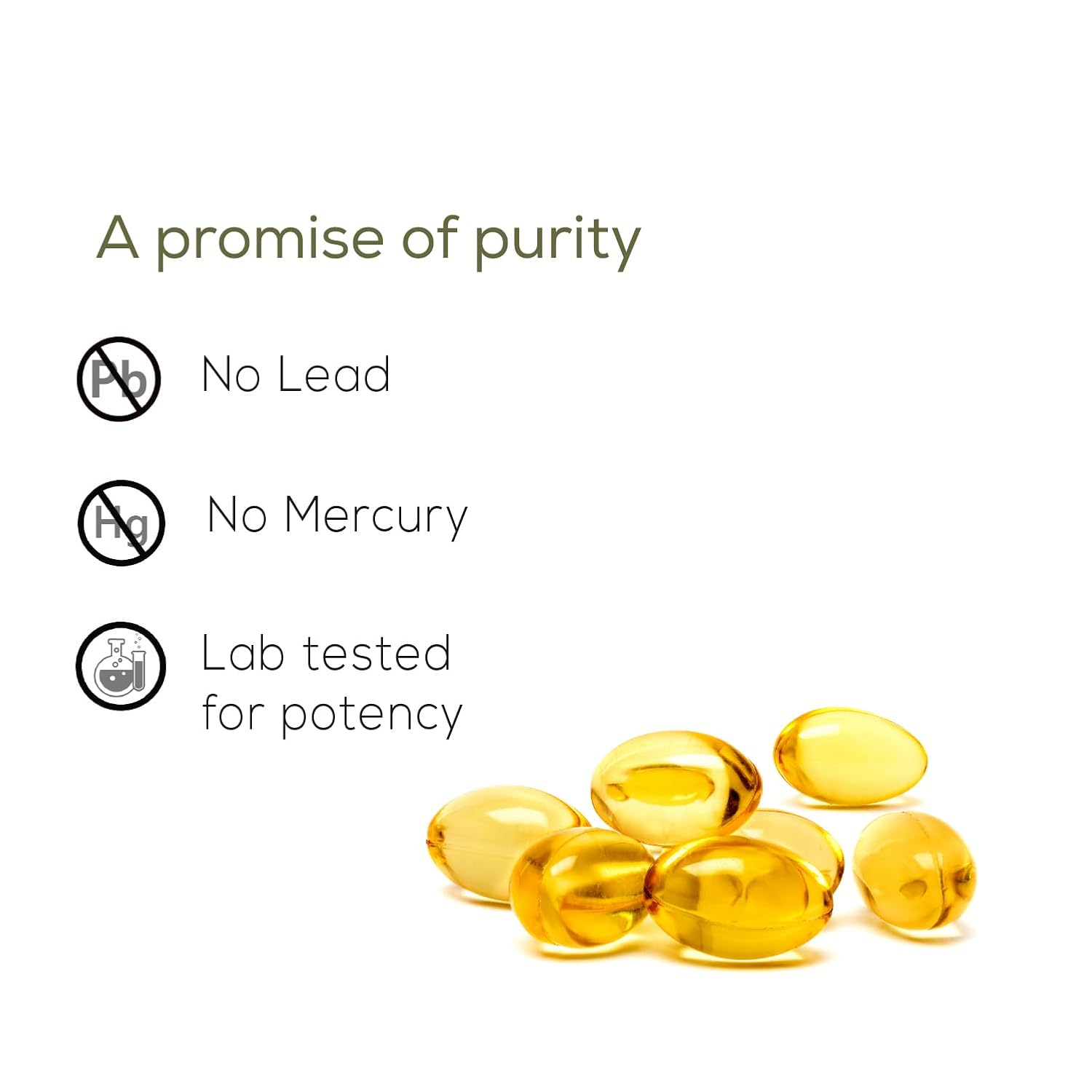 Yellow capsules with certification icons and text on a white background