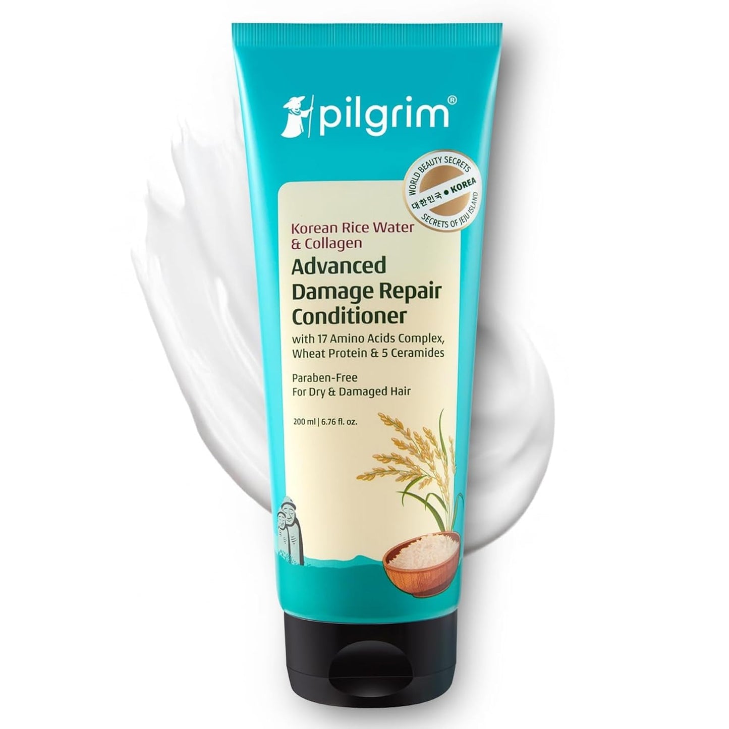 Pilgrim Korean Rice Water & Collagen Advanced Damage Repair Conditioner - 200ml | With 17 Amino Acids, Wheat Protein & Ceramides | Paraben-Free | Deep Nourishment & Shine I For Women & Men