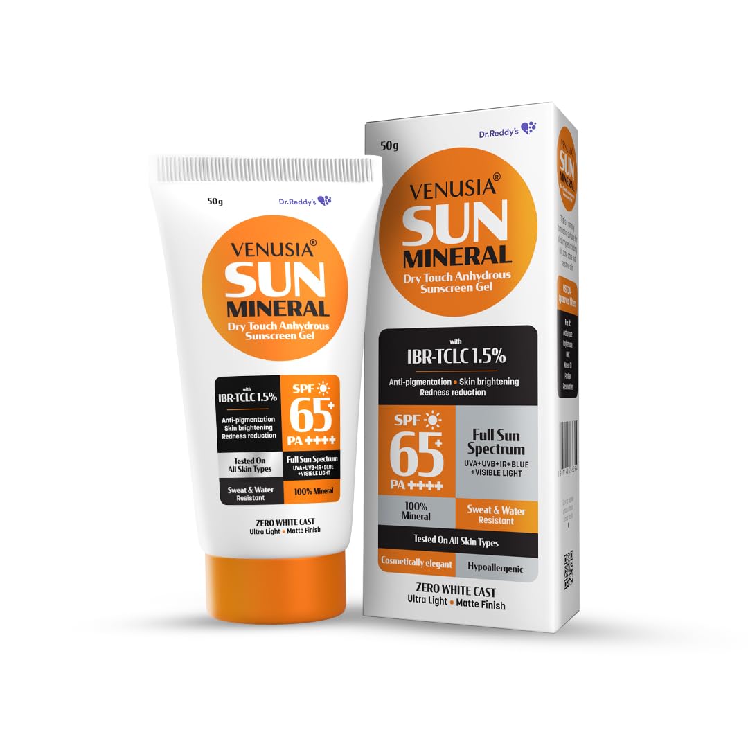 Dr. Reddy's Venusia Mineral Sunscreen SPF 65 | Full Spectrum Protection - UVA, UVB, Blue Light, Visible Light | Dermatologist Recommended | For Anti-pigmentation | Sun Damage Repair | Suitable for All Skin Types | 50g