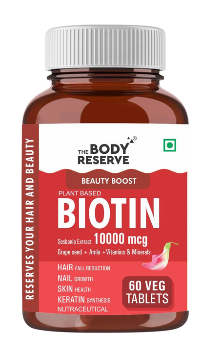 Bottle of The Body Reserve Biotin supplement on a white background