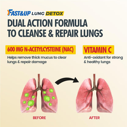 FAST&UP Detox Lung N-Acetylcysteine 600mg + Vitamin C - Lung Protective Supplement, 10 Tablets – Respiratory & Lung Health - Strawberry Flavour