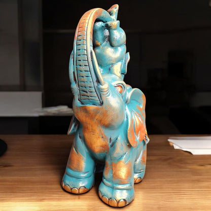 Fiber Resin Mother Elephant with 2 Lovely Babies Home Decor Idol | Blue Gold Decorative Animal Showpiece for Living Room, Bedroom, Office & Gifting | 25x15x30 cm (Regular Quality)