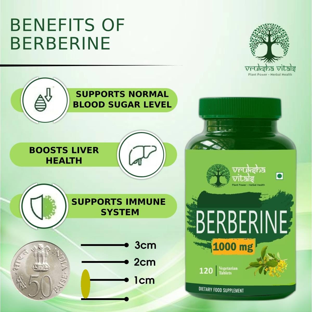 Vruksha Vitals 99% Berberine Extract 1000 mg - 120 tablets/Capsules Powder Supplement